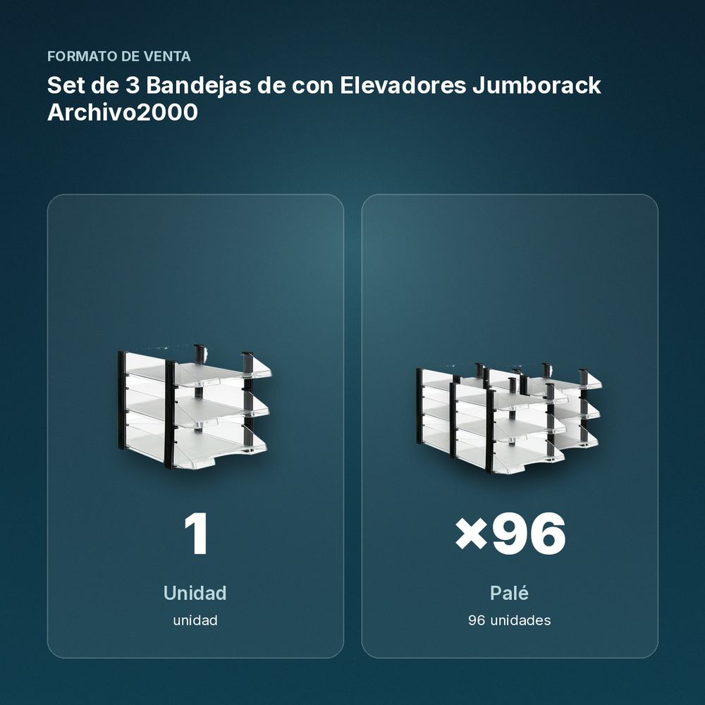 SET DE 3 BANDEJAS DE CON ELEVADORES JUMBORACK ARCHIVO2000 - formato de venta: palé de 96