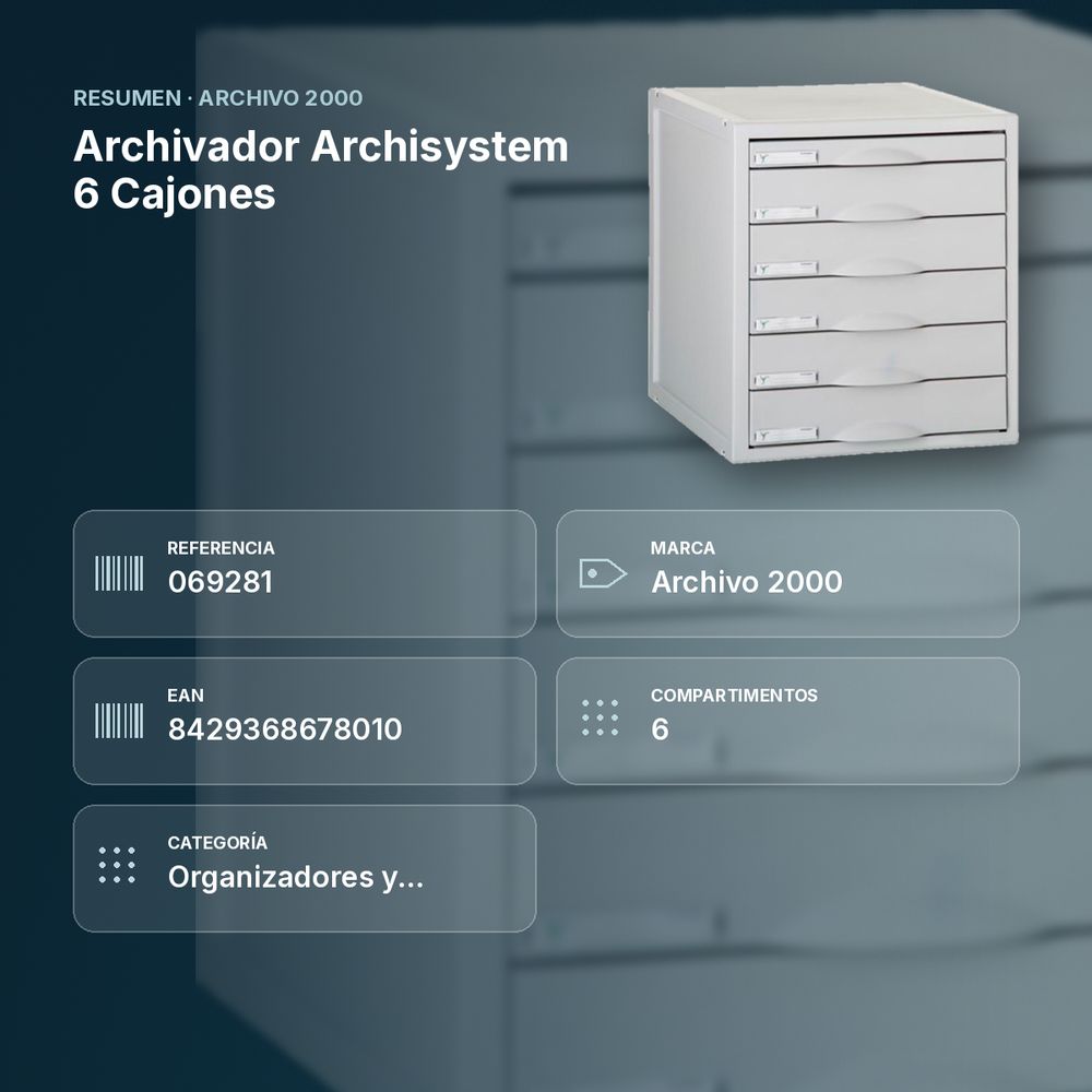 ARCHIVADOR ARCHISYSTEM 6 CAJONES - resumen de atributos