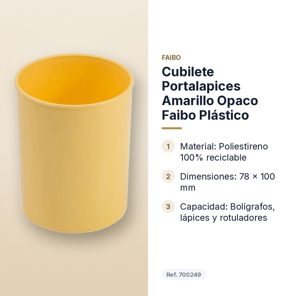 CUBILETE PORTALAPICES AMARILLO OPACO FAIBO  PLÁSTICO - características principales