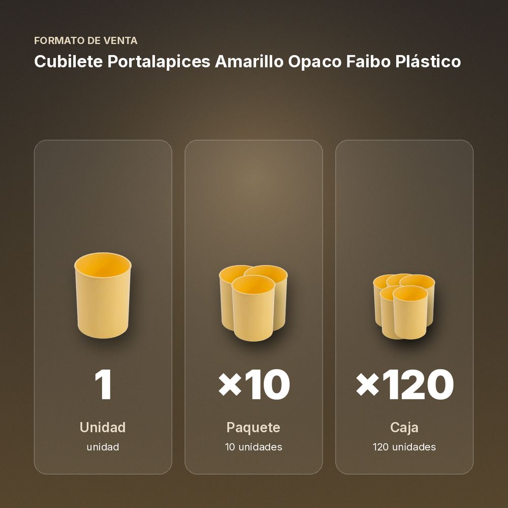 CUBILETE PORTALAPICES AMARILLO OPACO FAIBO  PLÁSTICO - formato de venta: paquete de 10, caja de 120