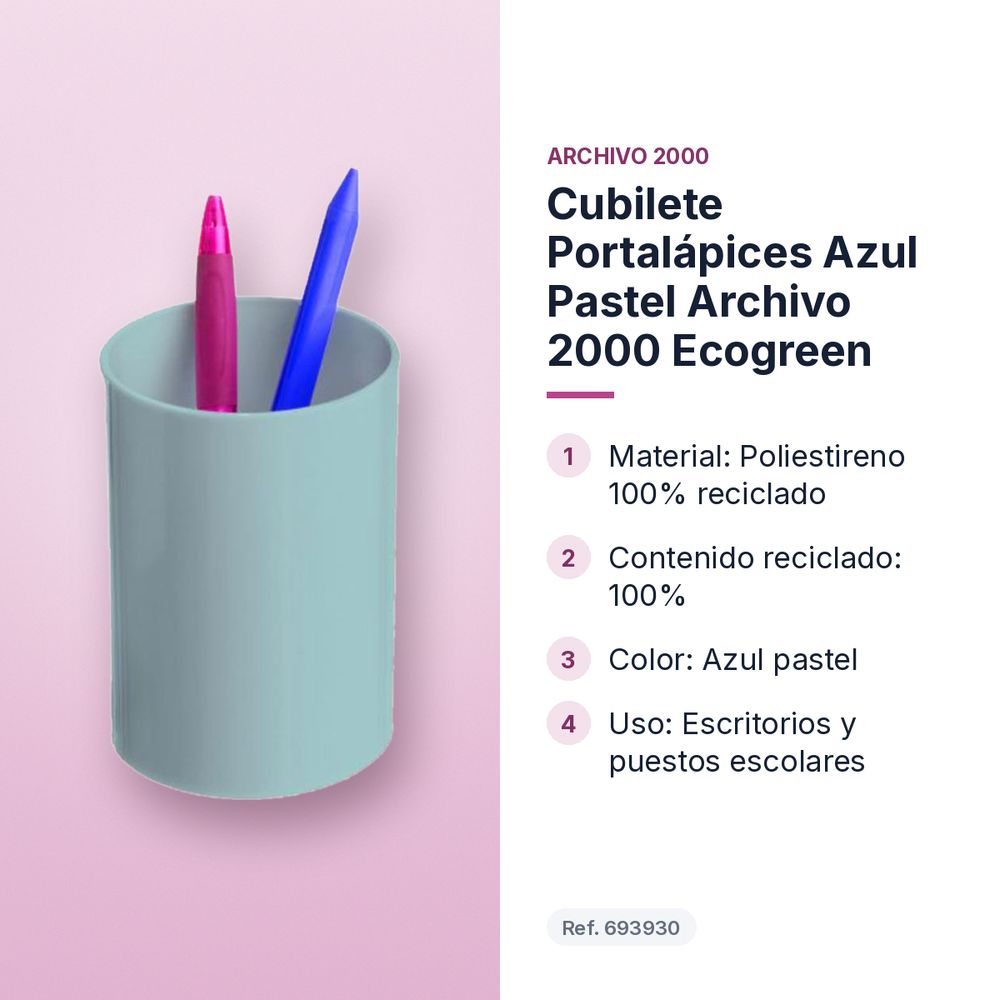 CUBILETE PORTALÁPICES AZUL PASTEL ARCHIVO 2000 ECOGREEN - características principales