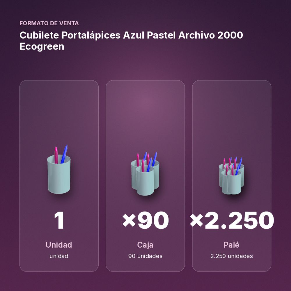 CUBILETE PORTALÁPICES AZUL PASTEL ARCHIVO 2000 ECOGREEN - formato de venta: caja de 90, palé de 2250