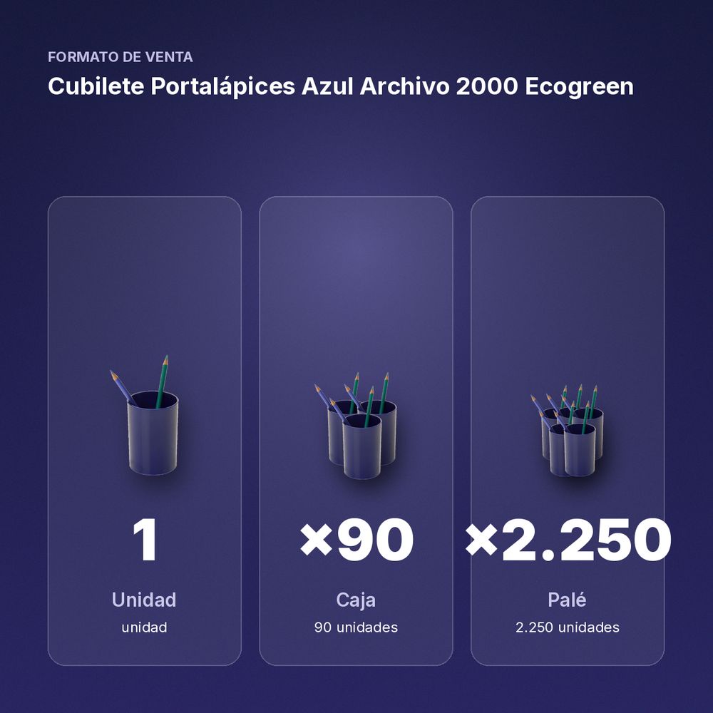 CUBILETE PORTALÁPICES AZUL ARCHIVO 2000 ECOGREEN - formato de venta: caja de 90, palé de 2250