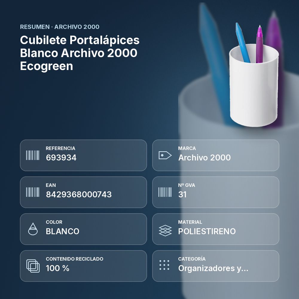 CUBILETE PORTALÁPICES BLANCO ARCHIVO 2000 ECOGREEN - resumen de atributos