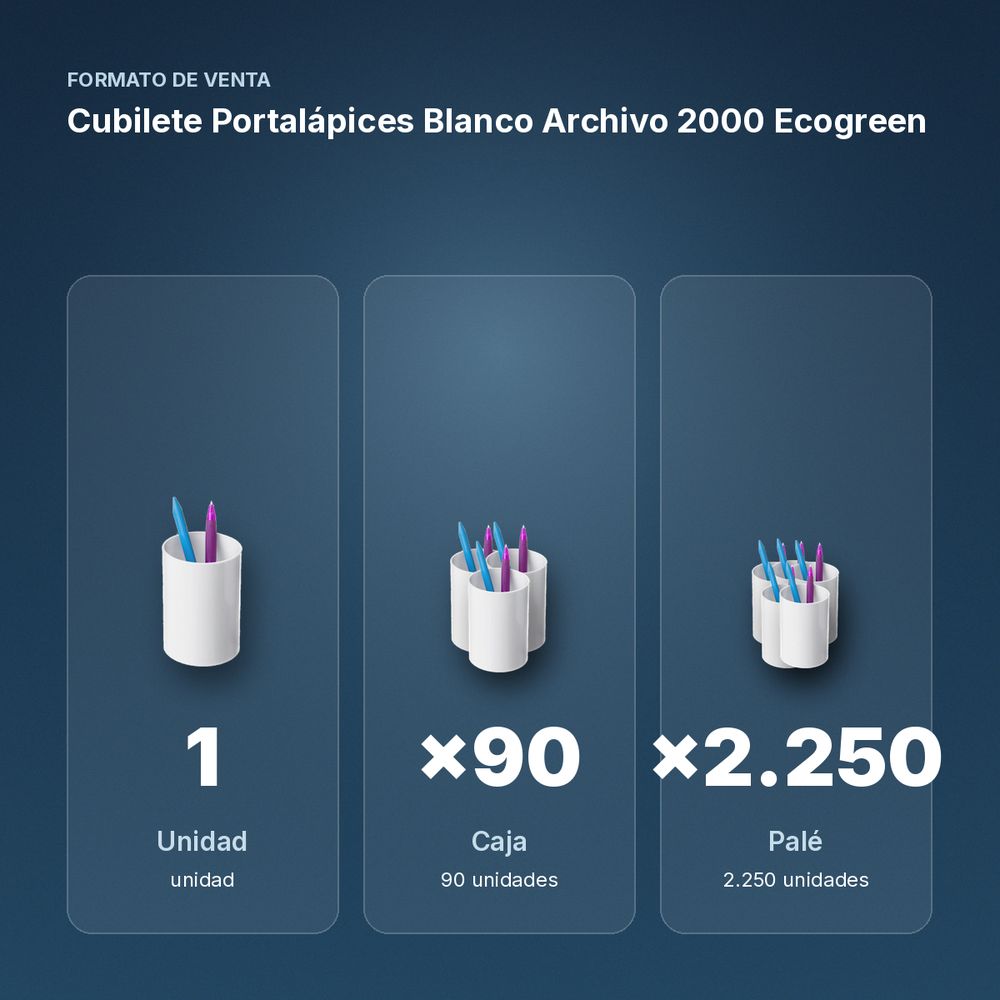 CUBILETE PORTALÁPICES BLANCO ARCHIVO 2000 ECOGREEN - formato de venta: caja de 90, palé de 2250