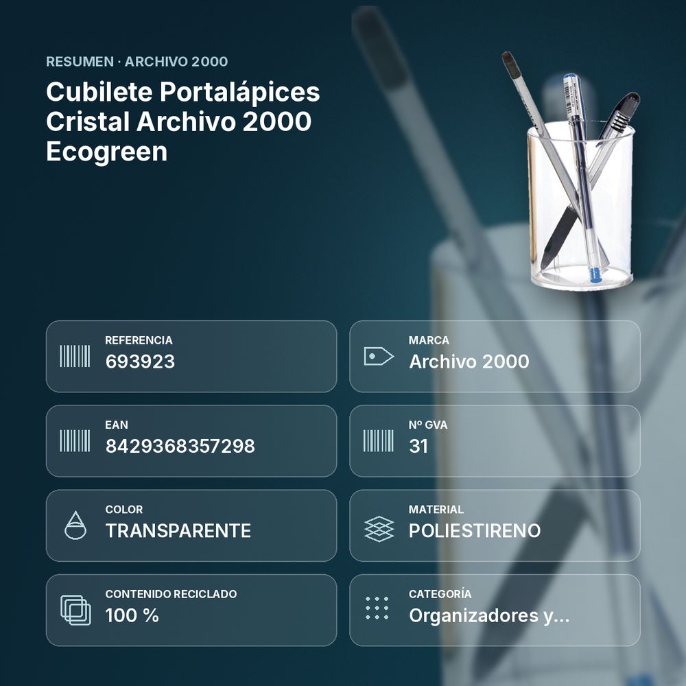 CUBILETE PORTALÁPICES CRISTAL ARCHIVO 2000 ECOGREEN - resumen de atributos