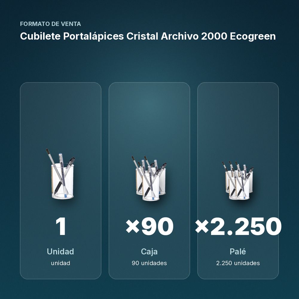 CUBILETE PORTALÁPICES CRISTAL ARCHIVO 2000 ECOGREEN - formato de venta: caja de 90, palé de 2250