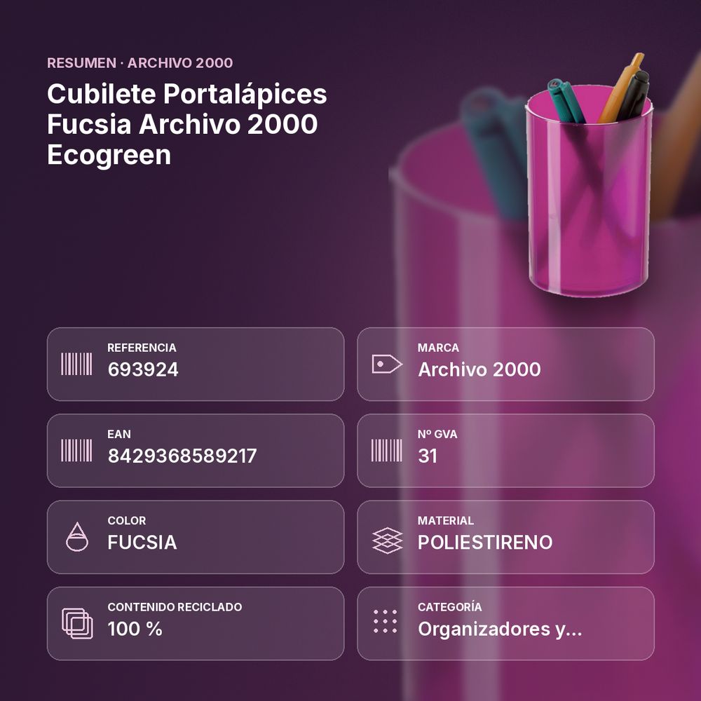 CUBILETE PORTALÁPICES FUCSIA ARCHIVO 2000 ECOGREEN - resumen de atributos