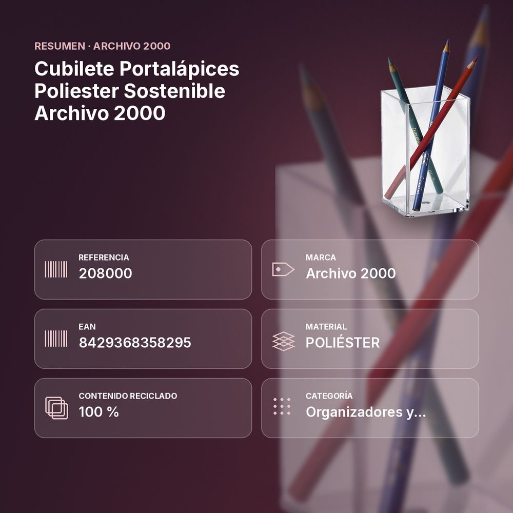 CUBILETE PORTALÁPICES POLIESTER SOSTENIBLE ARCHIVO 2000 - resumen de atributos