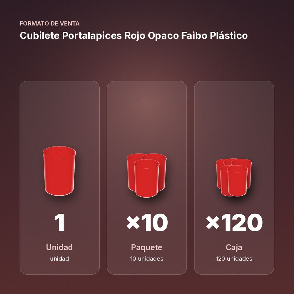 CUBILETE PORTALAPICES ROJO OPACO FAIBO PLÁSTICO  - formato de venta: paquete de 10, caja de 120