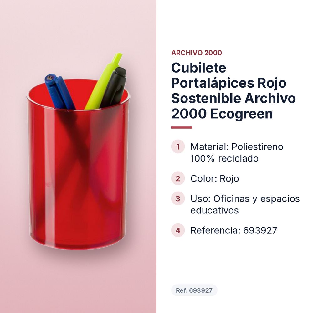 CUBILETE PORTALÁPICES ROJO SOSTENIBLE ARCHIVO 2000 ECOGREEN - características principales