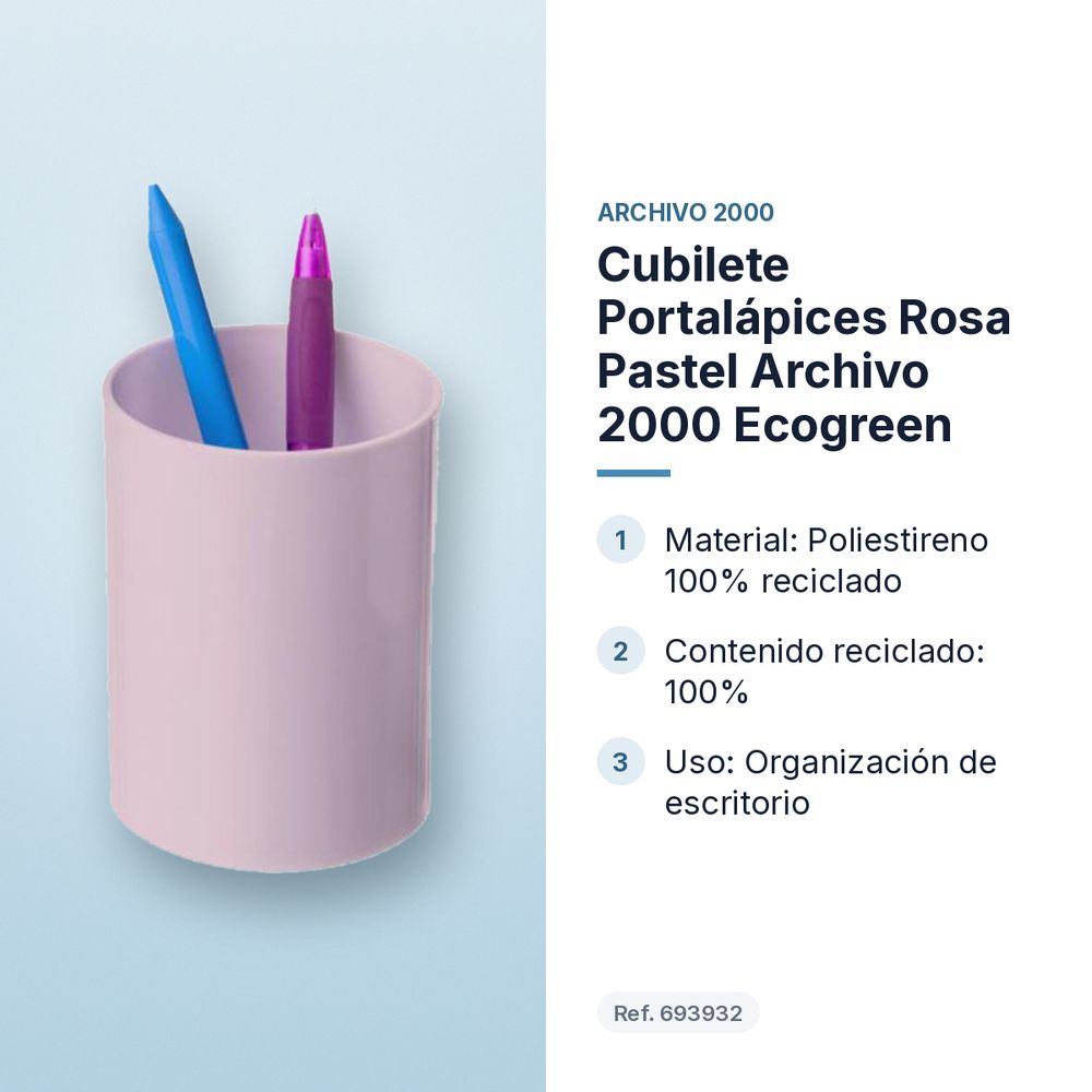 CUBILETE PORTALÁPICES ROSA PASTEL ARCHIVO 2000 ECOGREEN - características principales
