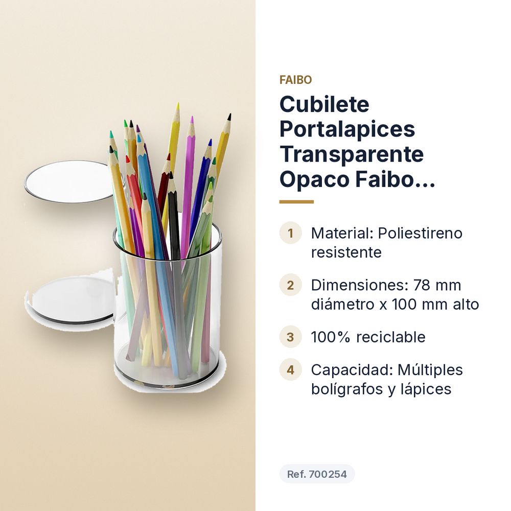 CUBILETE PORTALAPICES TRANSPARENTE OPACO FAIBO  PLÁSTICO - características principales