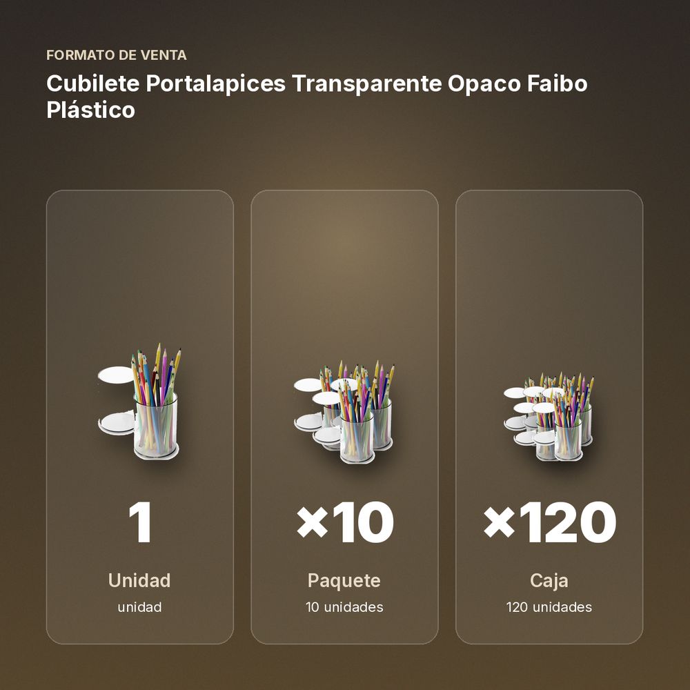 CUBILETE PORTALAPICES TRANSPARENTE OPACO FAIBO  PLÁSTICO - formato de venta: paquete de 10, caja de 120