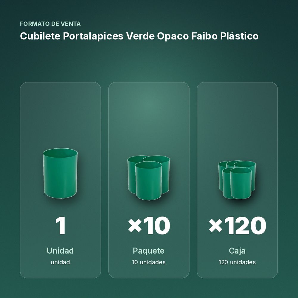 CUBILETE PORTALAPICES VERDE OPACO FAIBO PLÁSTICO  - formato de venta: paquete de 10, caja de 120