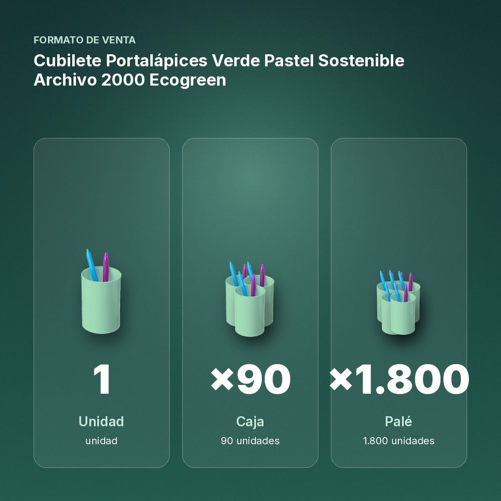 CUBILETE PORTALÁPICES VERDE PASTEL SOSTENIBLE ARCHIVO 2000 ECOGREEN - formato de venta: caja de 90, palé de 1800