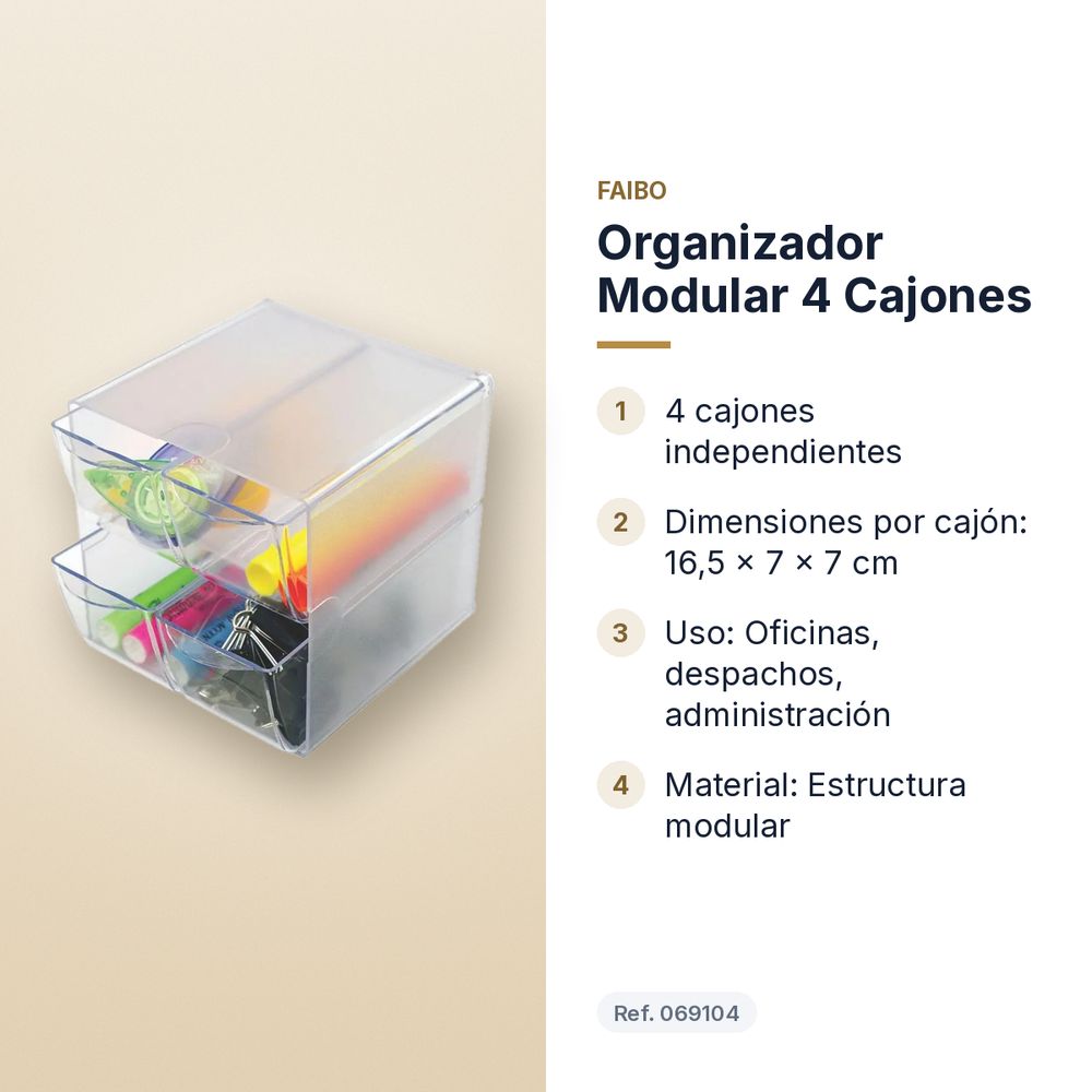 ORGANIZADOR MODULAR 4 CAJONES - características principales