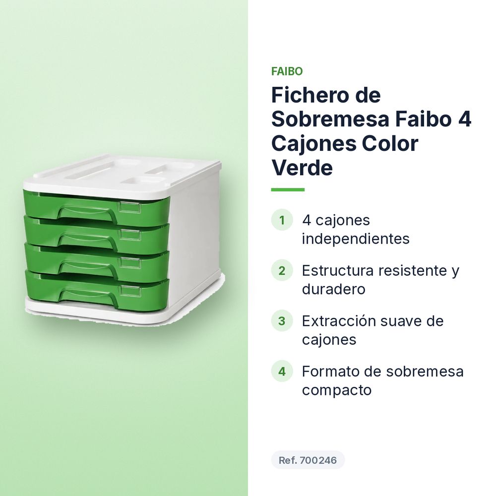FICHERO DE SOBREMESA FAIBO 4 CAJONES COLOR VERDE - características principales