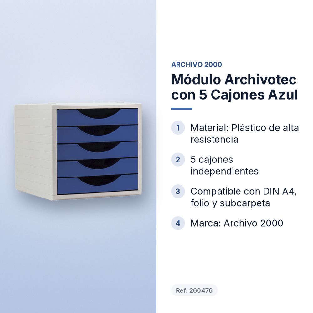 MÓDULO ARCHIVOTEC CON 5 CAJONES AZUL - características principales