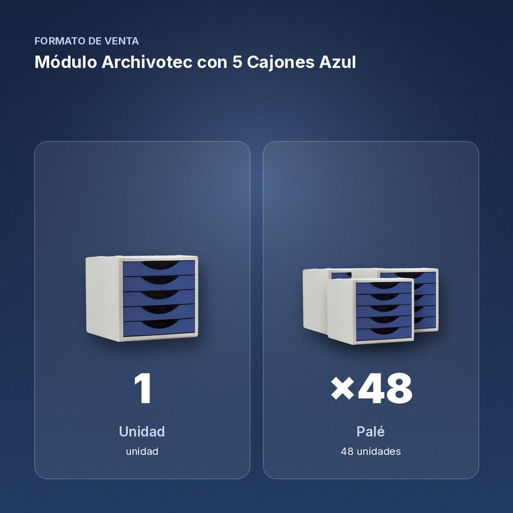 MÓDULO ARCHIVOTEC CON 5 CAJONES AZUL - formato de venta: palé de 48