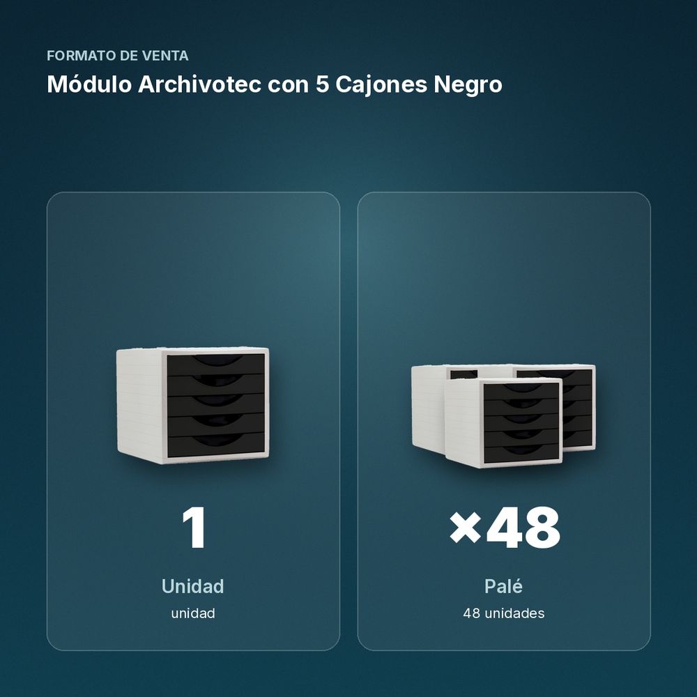 MÓDULO ARCHIVOTEC CON 5 CAJONES NEGRO - formato de venta: palé de 48