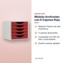 MÓDULO ARCHIVOTEC CON 5 CAJONES ROJO - características principales