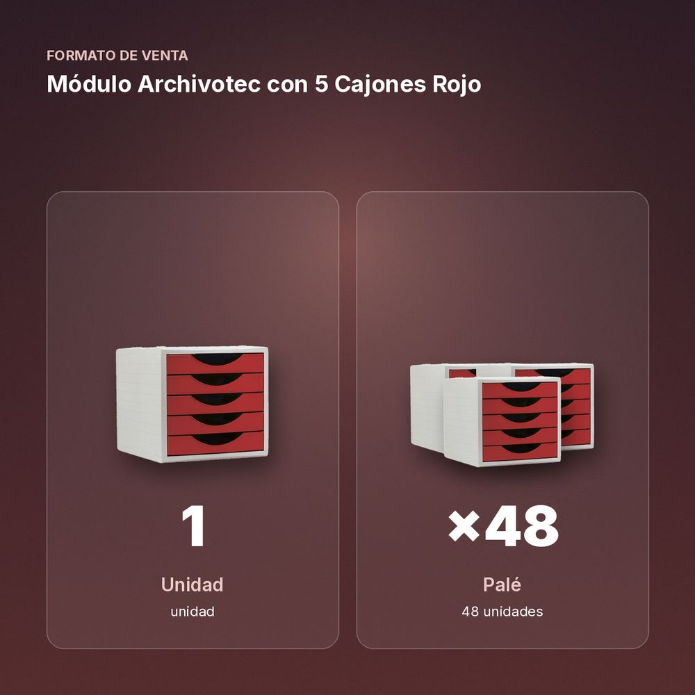 MÓDULO ARCHIVOTEC CON 5 CAJONES ROJO - formato de venta: palé de 48