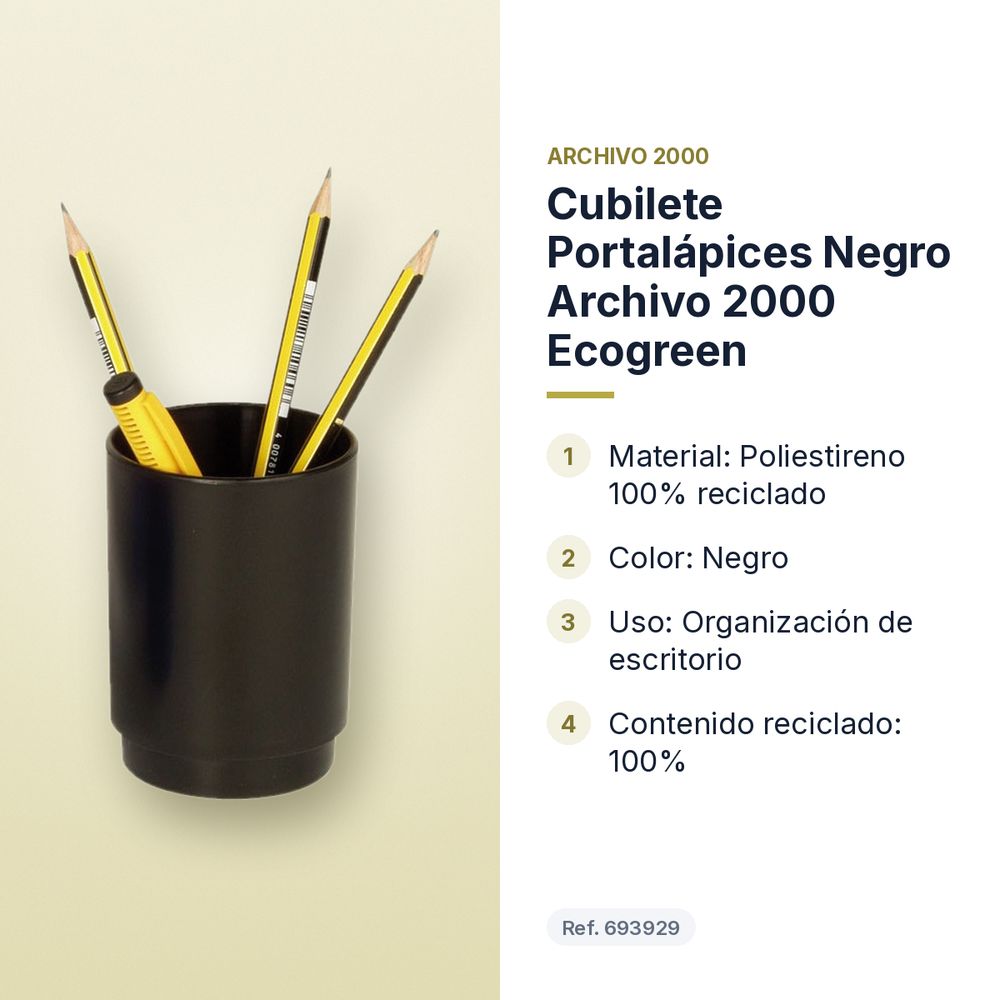 CUBILETE PORTALÁPICES NEGRO ARCHIVO 2000 ECOGREEN - características principales