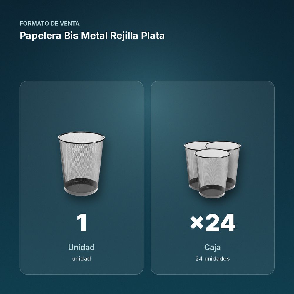 PAPELERA BIS METAL REJILLA PLATA - formato de venta: caja de 24