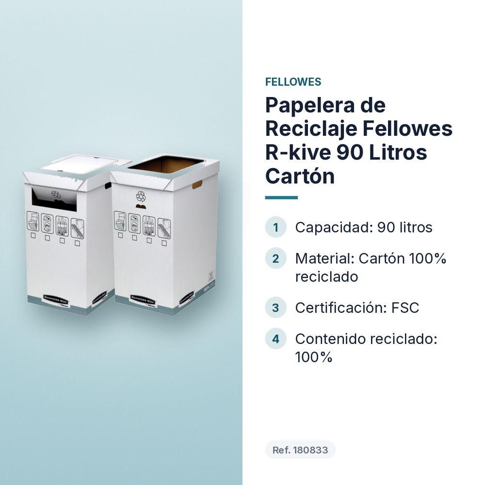 PAPELERA DE RECICLAJE FELLOWES R-KIVE 90 LITROS CARTÓN - características principales