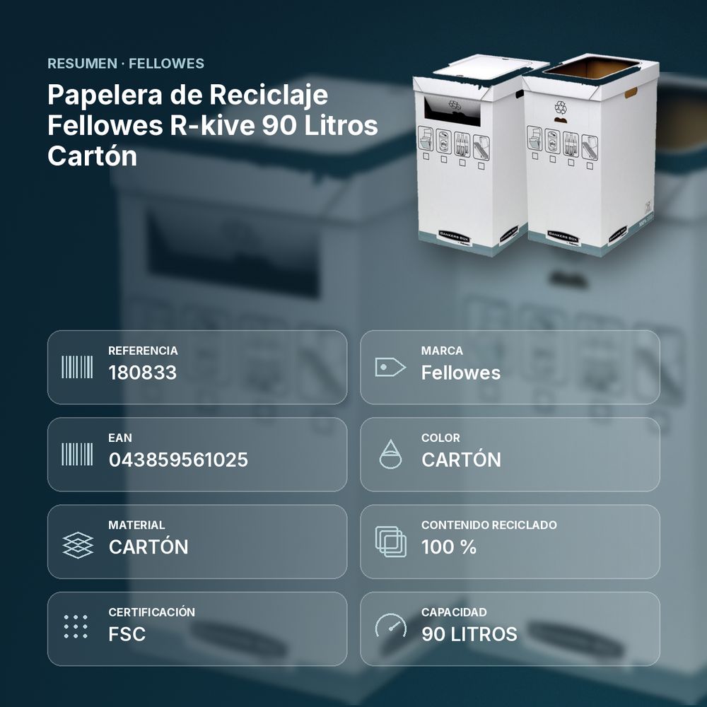 PAPELERA DE RECICLAJE FELLOWES R-KIVE 90 LITROS CARTÓN - resumen de atributos