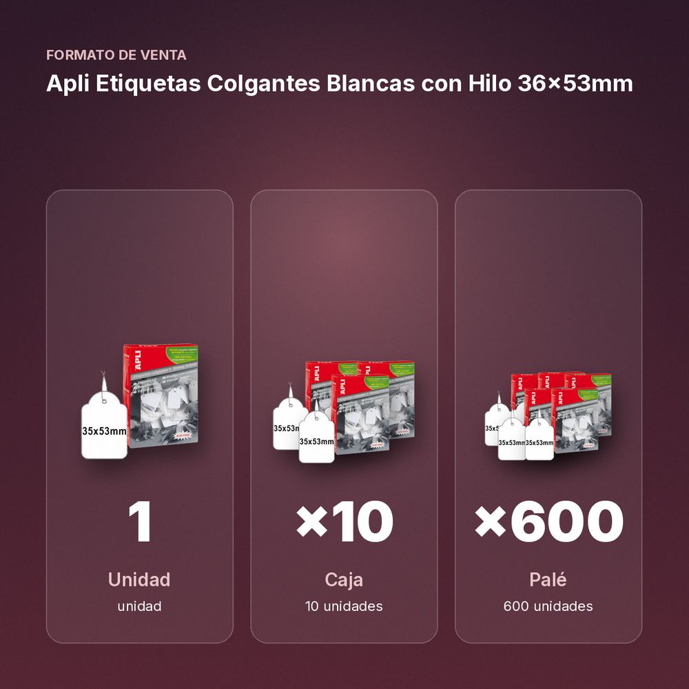 APLI ETIQUETAS COLGANTES BLANCAS CON HILO 36X53MM  - formato de venta: caja de 10, palé de 600