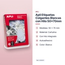 APLI ETIQUETAS COLGANTES BLANCAS CON HILO 50X70MM  - características principales