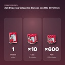 APLI ETIQUETAS COLGANTES BLANCAS CON HILO 50X70MM  - formato de venta: caja de 10, palé de 600