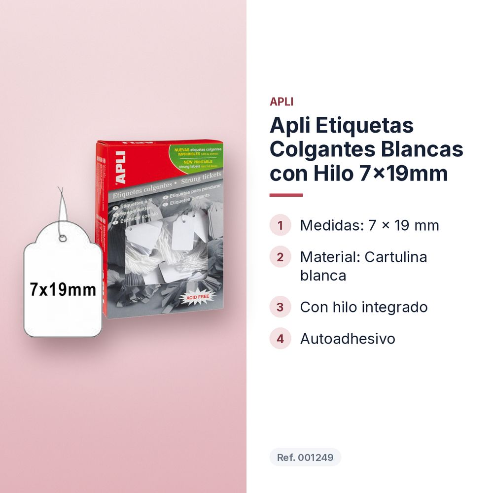 APLI ETIQUETAS COLGANTES BLANCAS CON HILO 7X19MM  - características principales