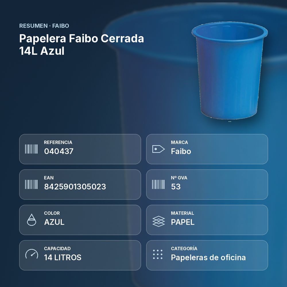 PAPELERA FAIBO CERRADA 14L AZUL - resumen de atributos