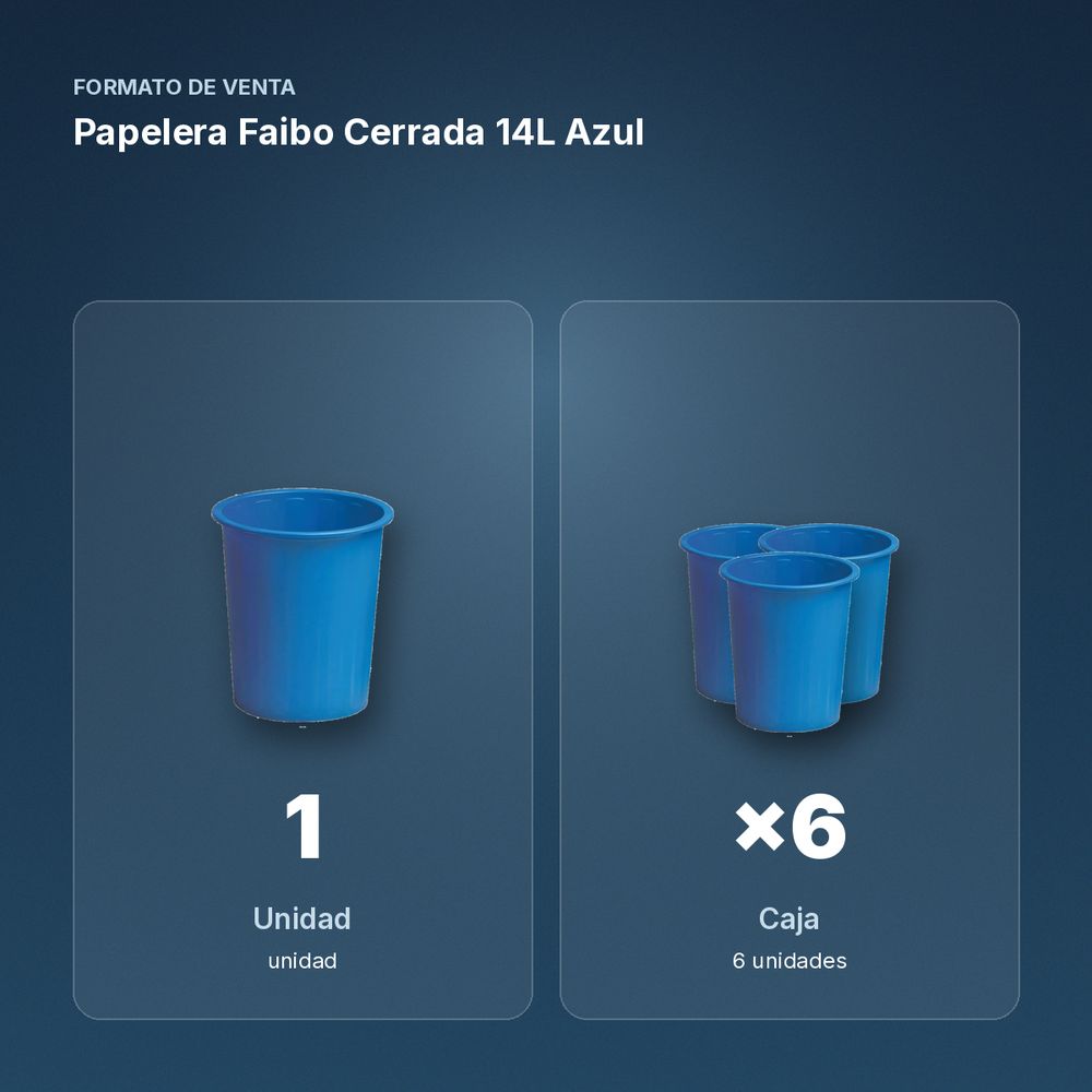 PAPELERA FAIBO CERRADA 14L AZUL - formato de venta: caja de 6