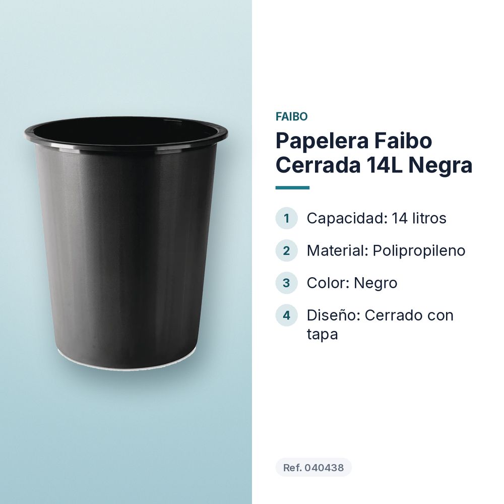 PAPELERA FAIBO CERRADA 14L NEGRA - características principales