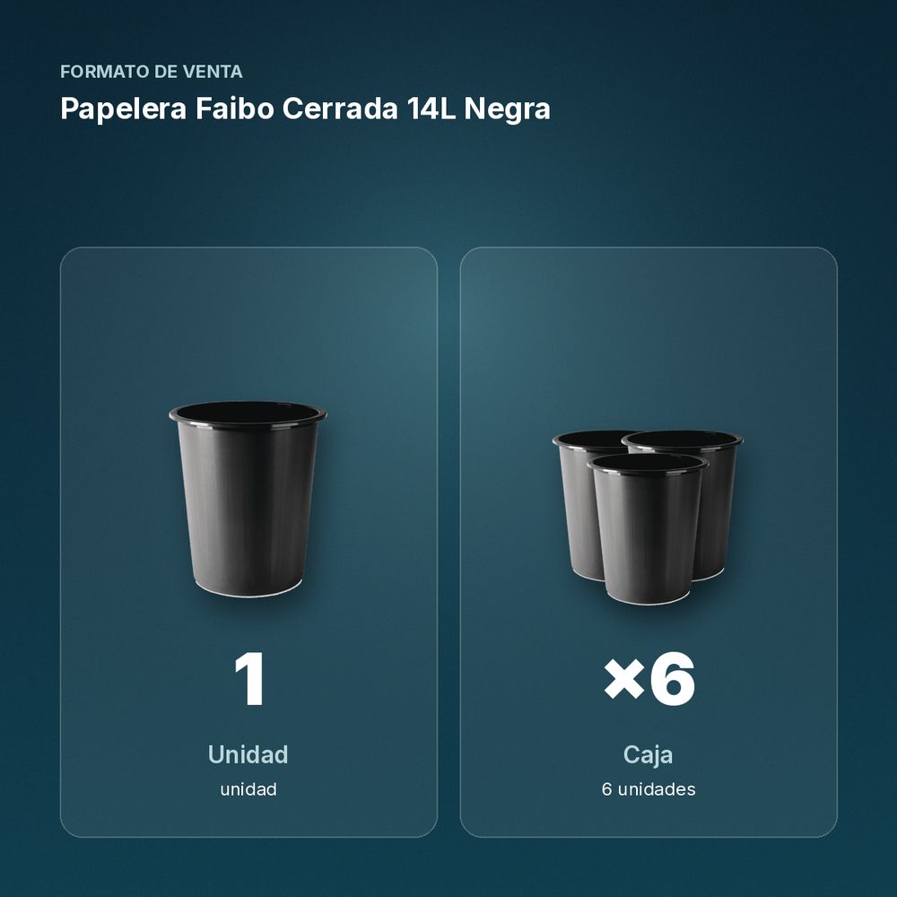 PAPELERA FAIBO CERRADA 14L NEGRA - formato de venta: caja de 6