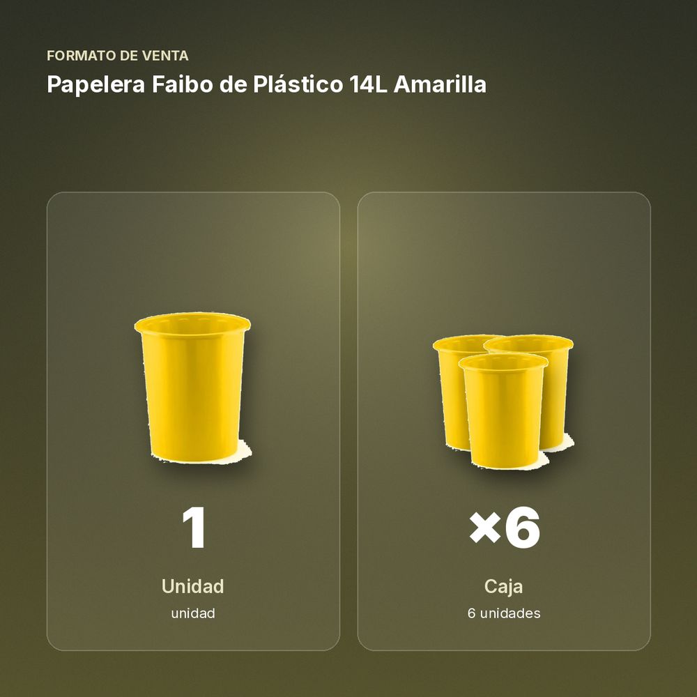 PAPELERA FAIBO DE PLÁSTICO 14L AMARILLA  - formato de venta: caja de 6