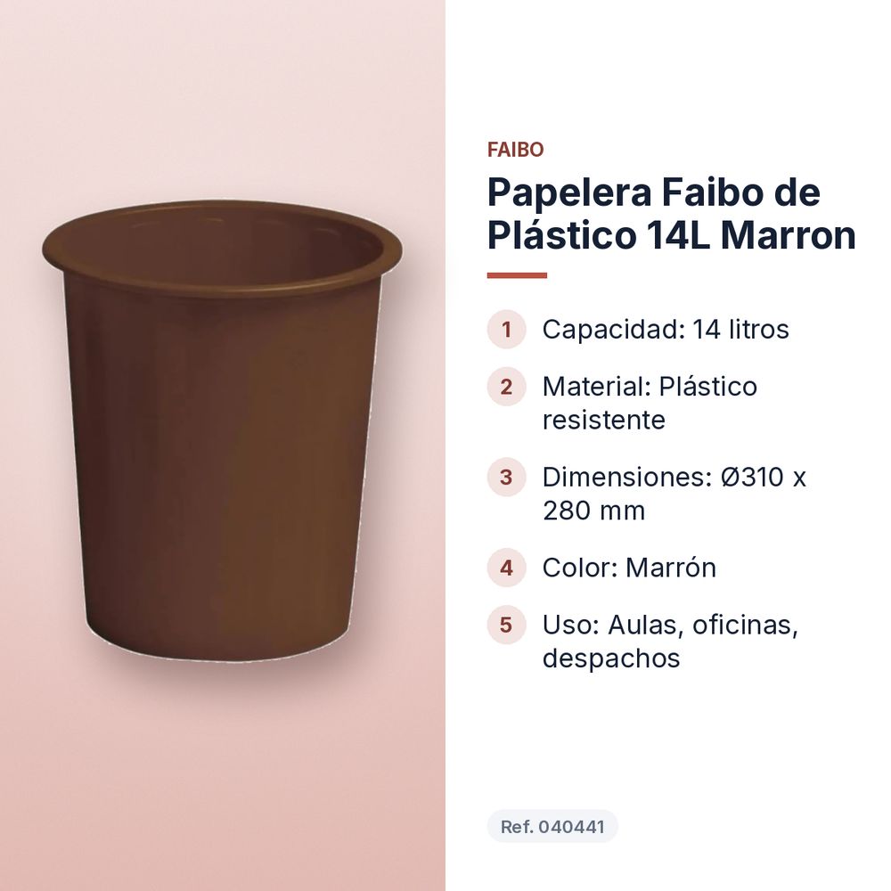 PAPELERA FAIBO DE PLÁSTICO 14L MARRON  - características principales
