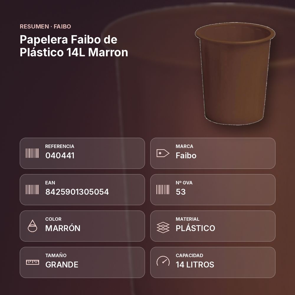 PAPELERA FAIBO DE PLÁSTICO 14L MARRON  - resumen de atributos