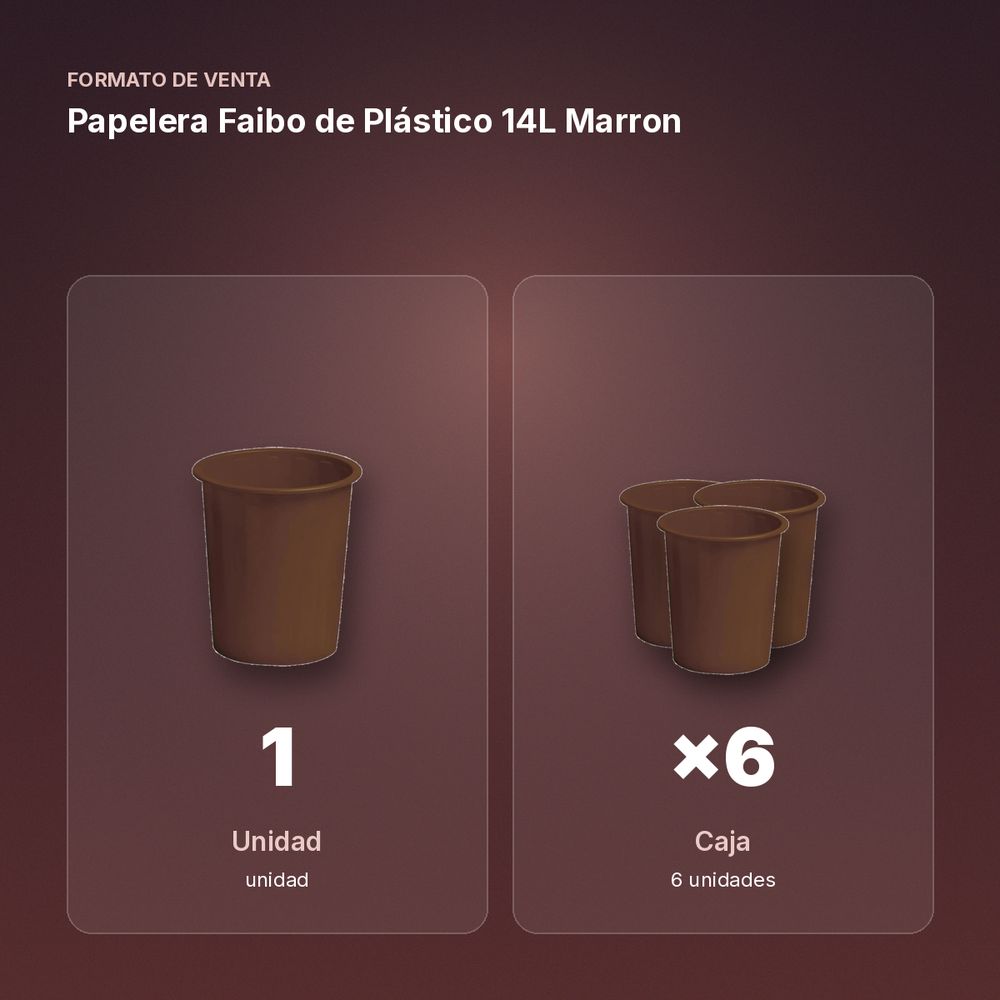 PAPELERA FAIBO DE PLÁSTICO 14L MARRON  - formato de venta: caja de 6