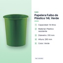 PAPELERA FAIBO DE PLÁSTICO 14L VERDE  - características principales