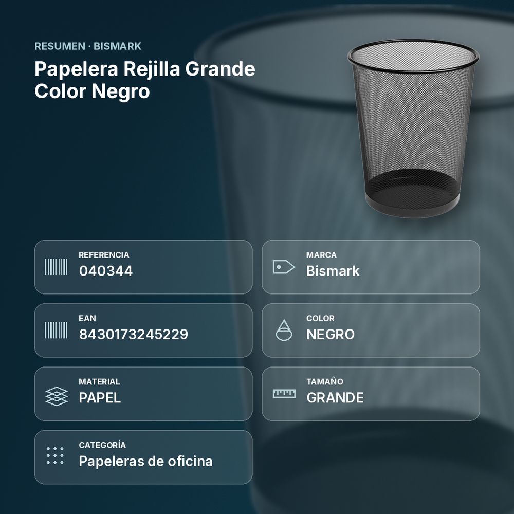 PAPELERA REJILLA GRANDE COLOR NEGRO - resumen de atributos