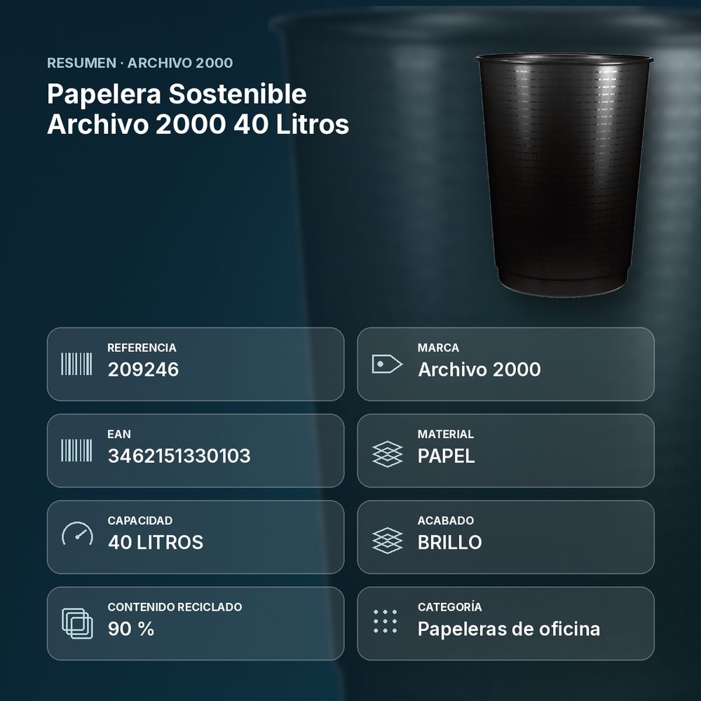 PAPELERA SOSTENIBLE ARCHIVO 2000 40 LITROS - resumen de atributos