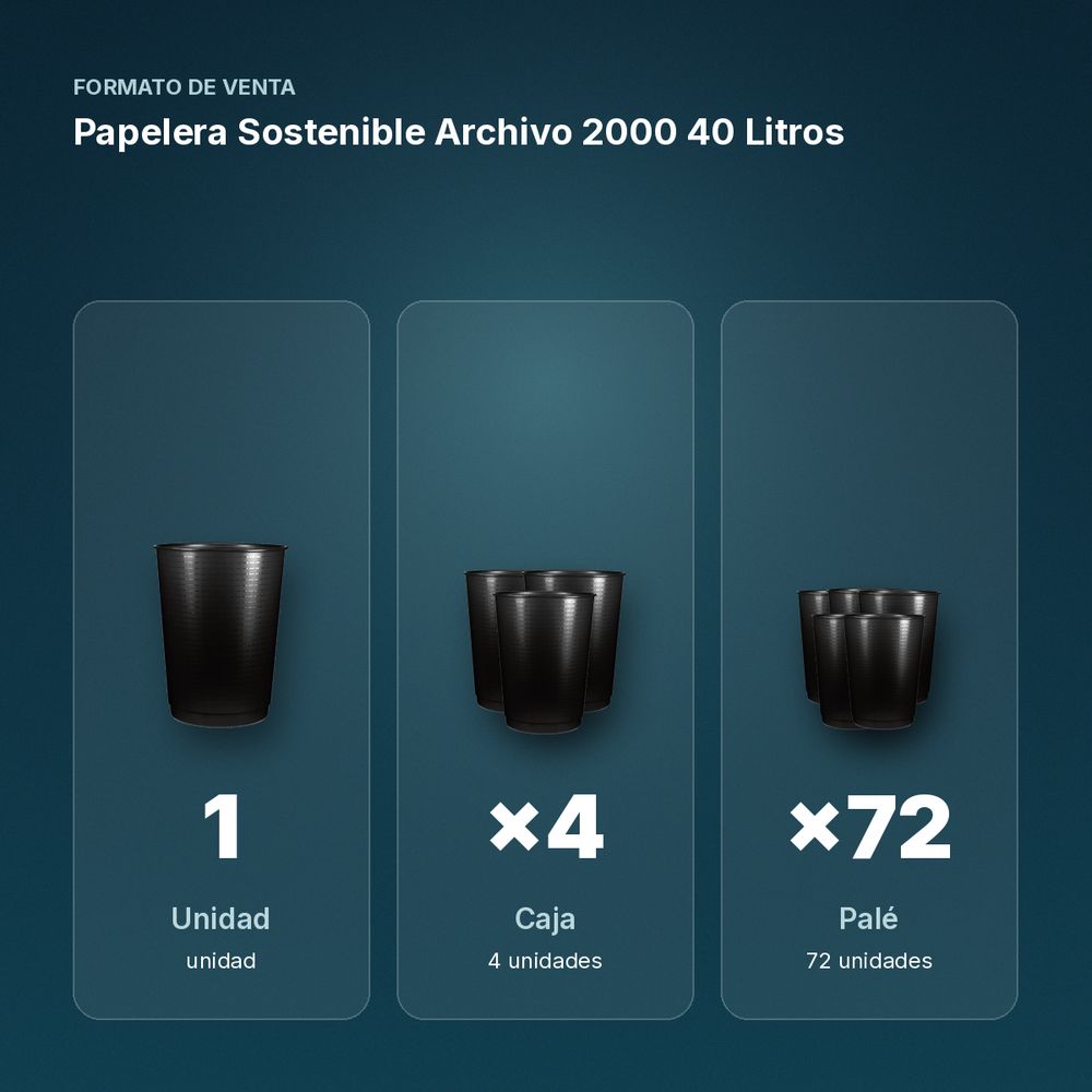 PAPELERA SOSTENIBLE ARCHIVO 2000 40 LITROS - formato de venta: caja de 4, palé de 72