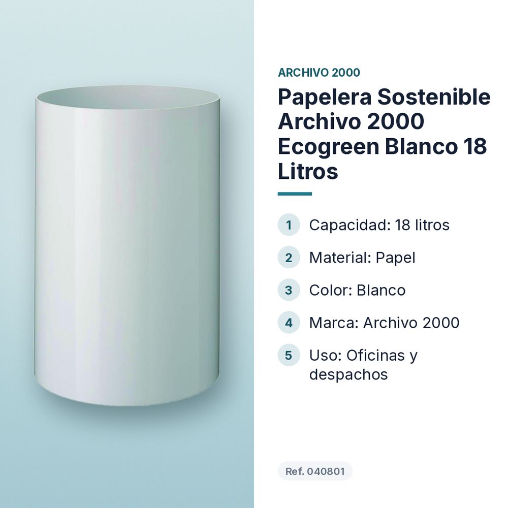 PAPELERA SOSTENIBLE ARCHIVO 2000 ECOGREEN BLANCO 18 LITROS - características principales