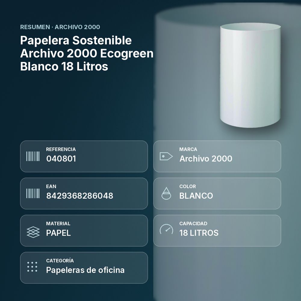 PAPELERA SOSTENIBLE ARCHIVO 2000 ECOGREEN BLANCO 18 LITROS - resumen de atributos
