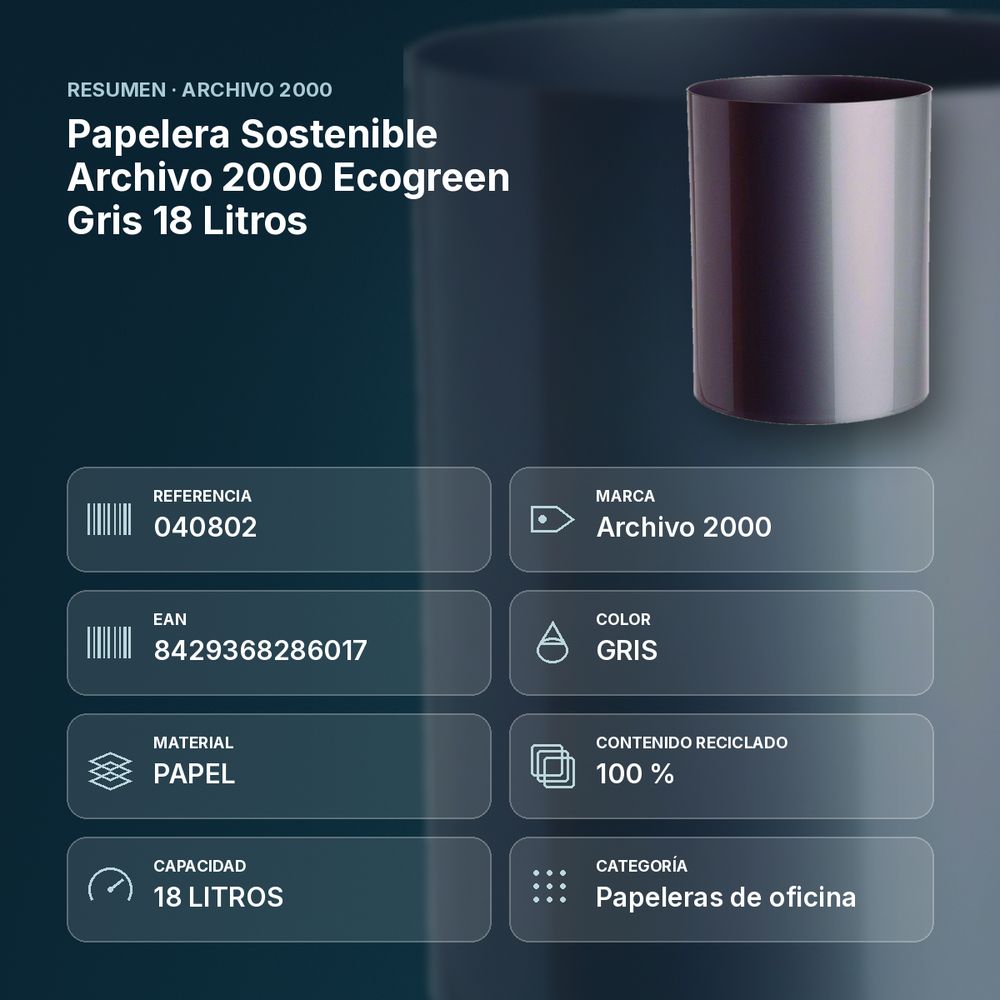 PAPELERA SOSTENIBLE ARCHIVO 2000 ECOGREEN GRIS 18 LITROS - resumen de atributos